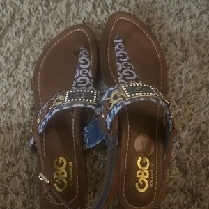GBG Los Angeles Brown Sandals with Blue Patterned Straps